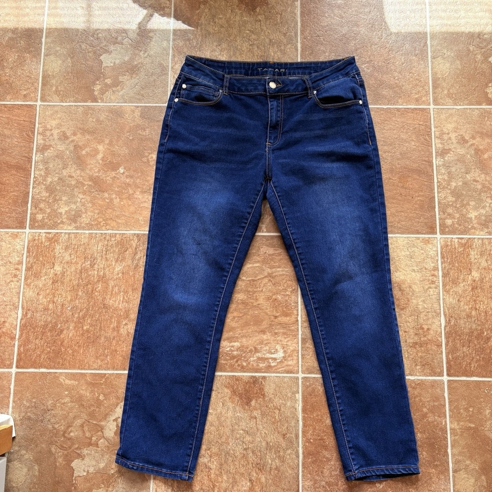 Tahari Women's Skinny Jeans Slim Fit Blue Dark Wash Stretch Denim Solid